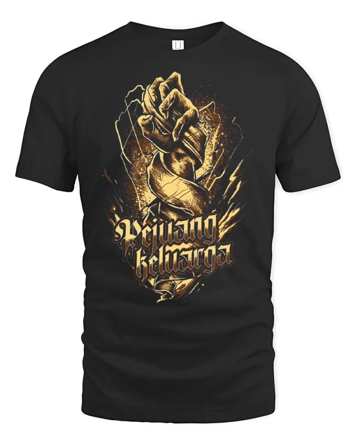 Pejuang Keluarga Strong Warrior Hand Graphic T Shirt Inspirational Style - black t-shirt on white background