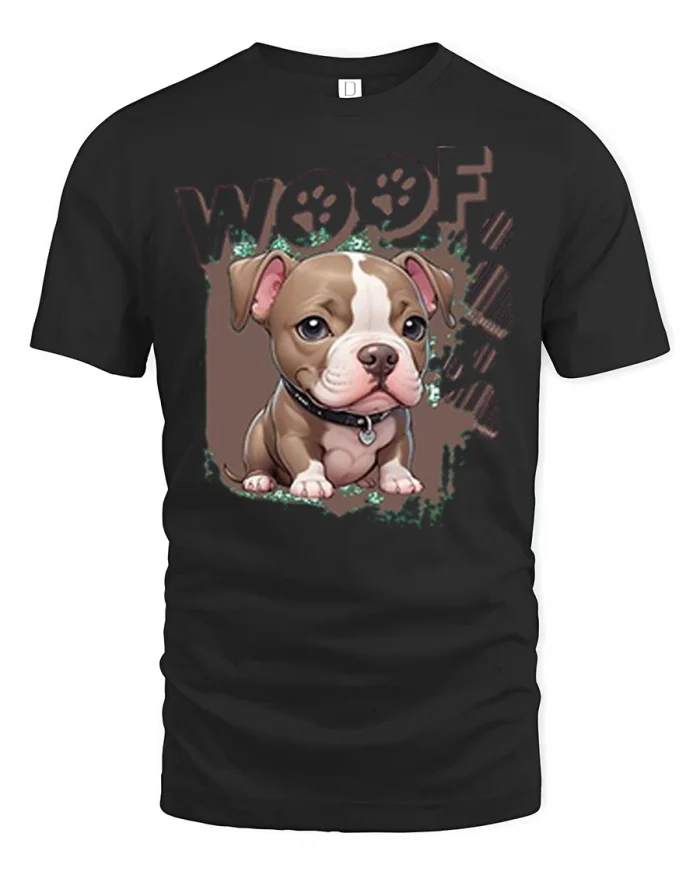 Woof Cute Puppy Graphic T Shirt Adorable Dog Lover Style - black t-shirt on white background