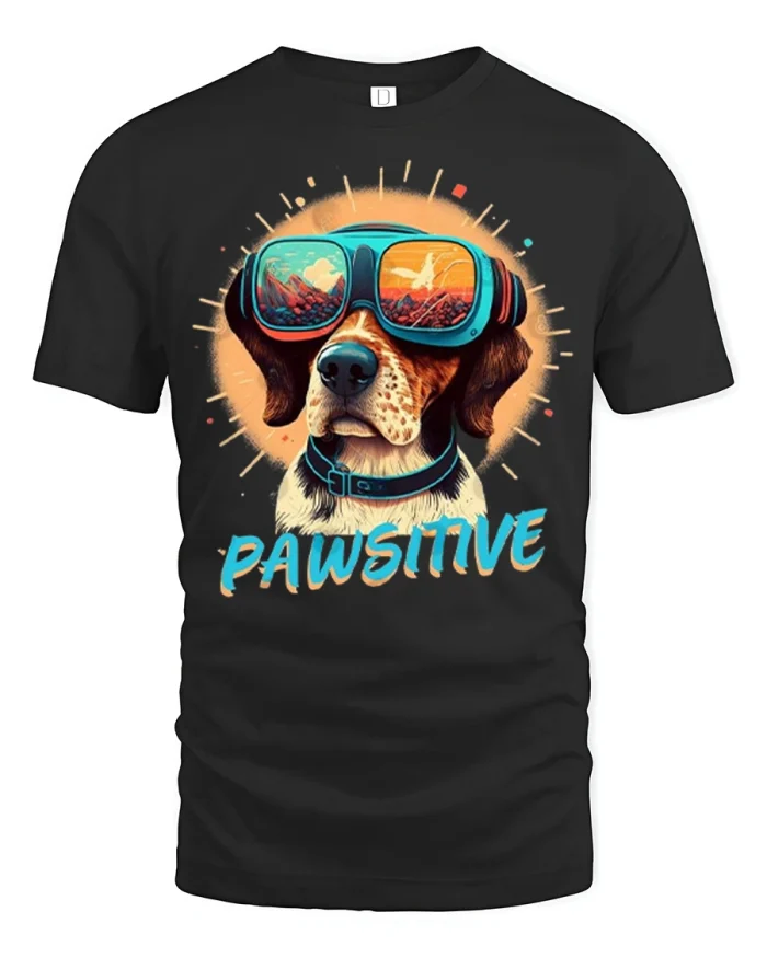 Pawsitive Vibes Dog T Shirt Cute Puppy Sunglasses Graphic - black t-shirt on white background