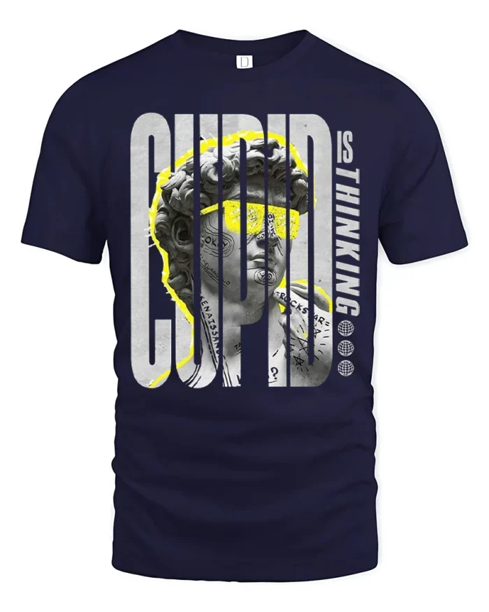 Cupid Is Thinking Graphic T Shirt Funny Love Art Style - navy t-shirt on white background