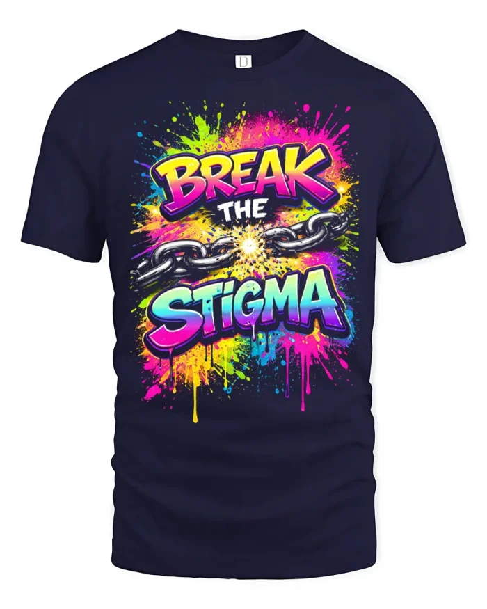 Break The Stigma Graphic T Shirt Bold Mental Health Art - navy t-shirt on white background