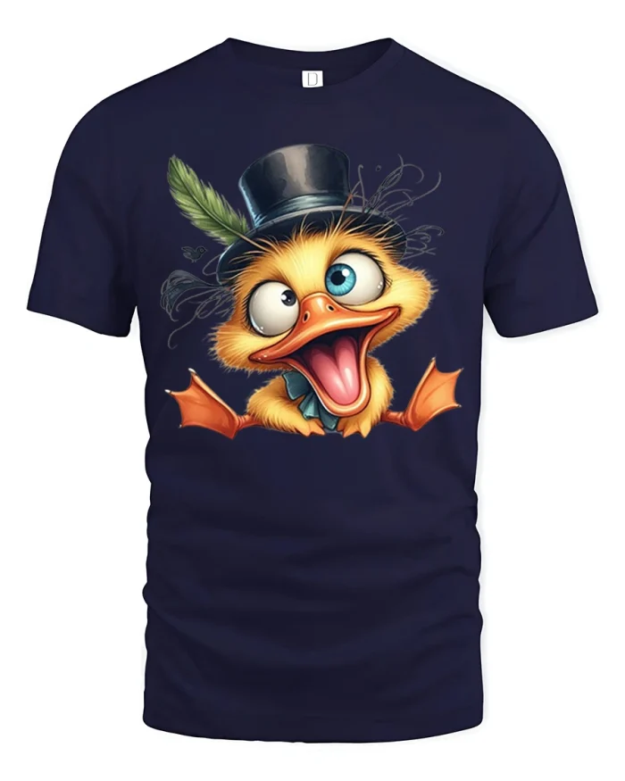 Funny Dapper Duck Cartoon Graphic T Shirt Cute Animal Tee - navy t-shirt on white background