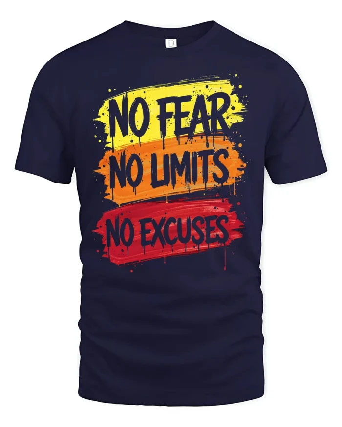 No Fear No Limits No Excuses Motivational Cotton Tshirt - navy t-shirt on white background