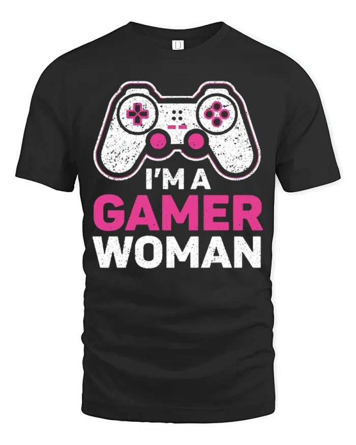 Awesome I’m A Gamer Woman Video Game Controller Cotton T-Shirt - black t-shirt on white background