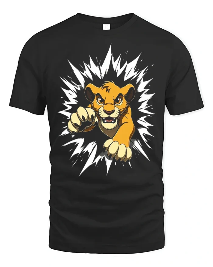 Fierce Lion Cub Breakthrough Graphic T Shirt Wild Spirit Art Tee - black t-shirt on white background