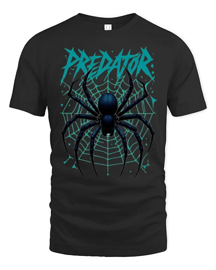 Predator Spider Web Graphic T Shirt Dark Hunter Creature Tee - black t-shirt on white background