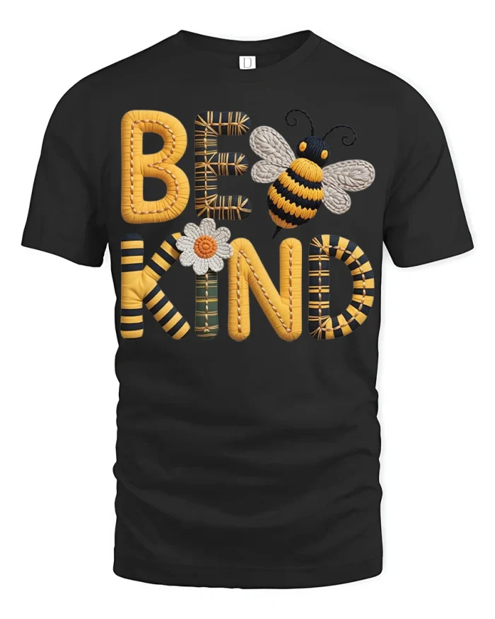 Bee Kind Inspirational Graphic T Shirt Cute Bumble Bee Art Tee - black t-shirt on white background