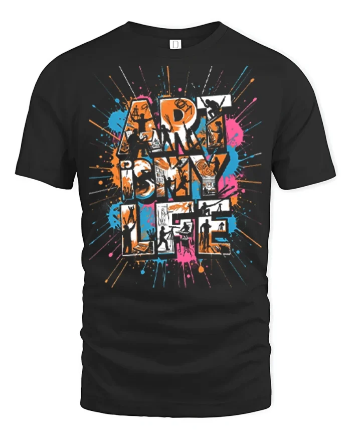 Color Splash Art Is My Life Graphic T Shirt Creative Artist Tee - black t-shirt on white background