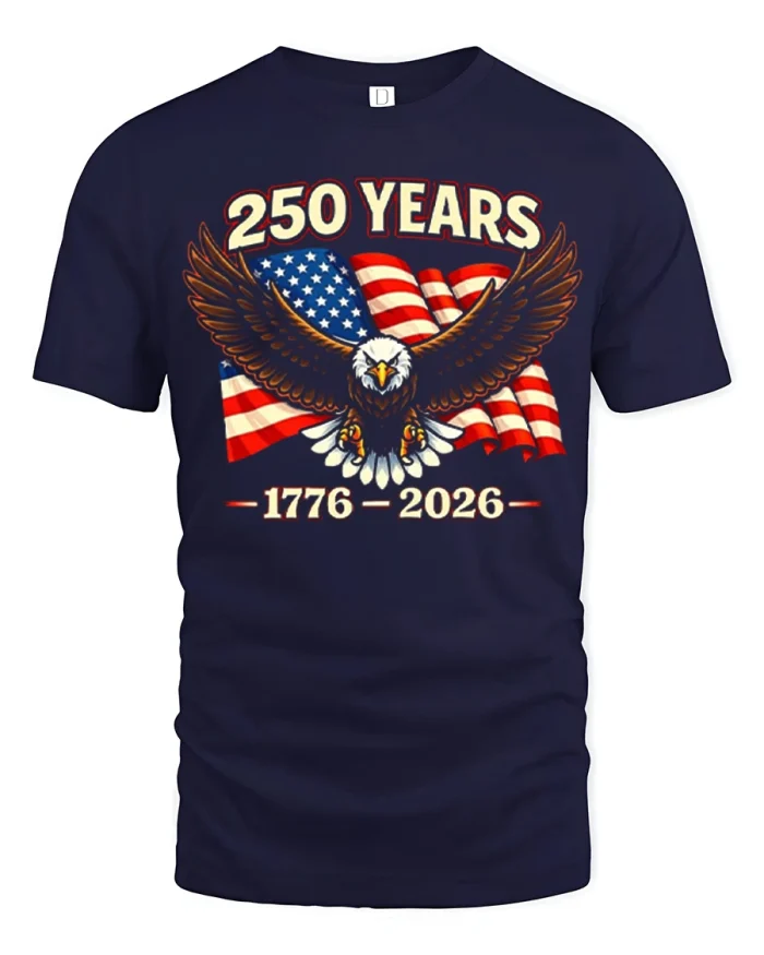 American Eagle 250 Years Patriotic Celebration T Shirt Vintage USA Pride - navy t-shirt on white background