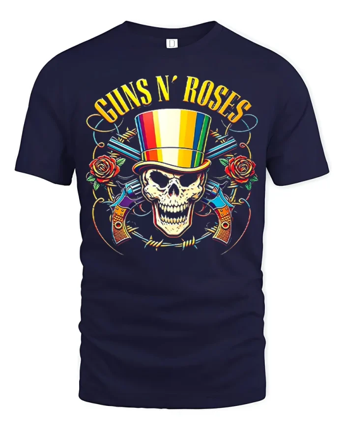 Guns N Roses Skull Rock Legend Graphic T Shirt Vintage Style - navy t-shirt on white background