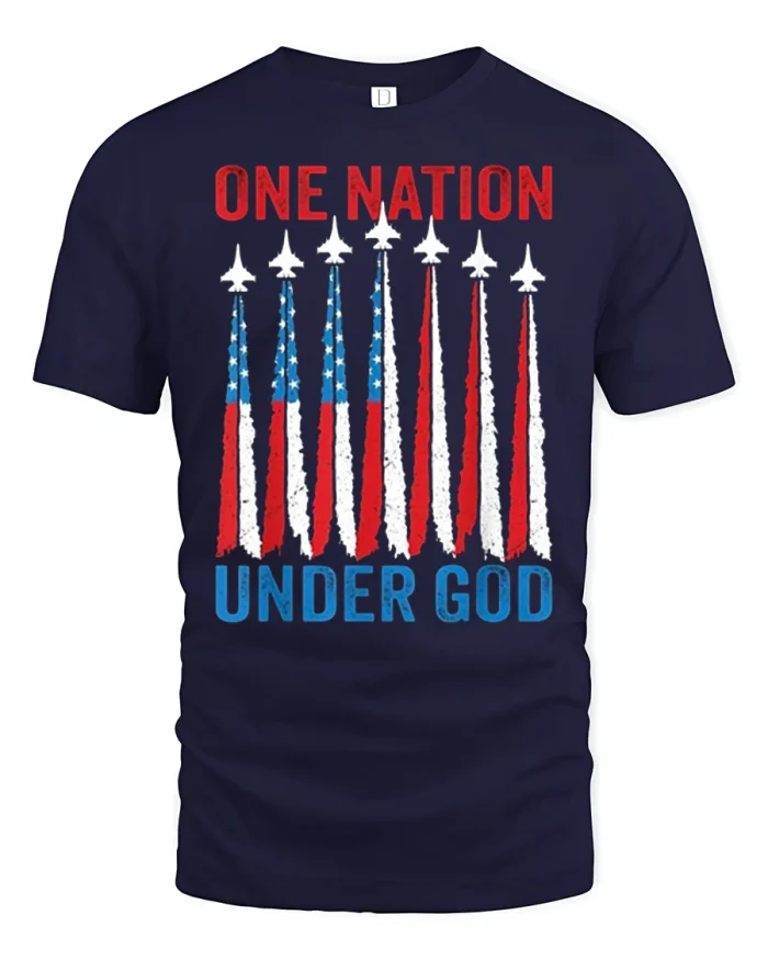 One Nation Under God Fighter Jet Patriotic Graphic T Shirt - navy t-shirt on white background