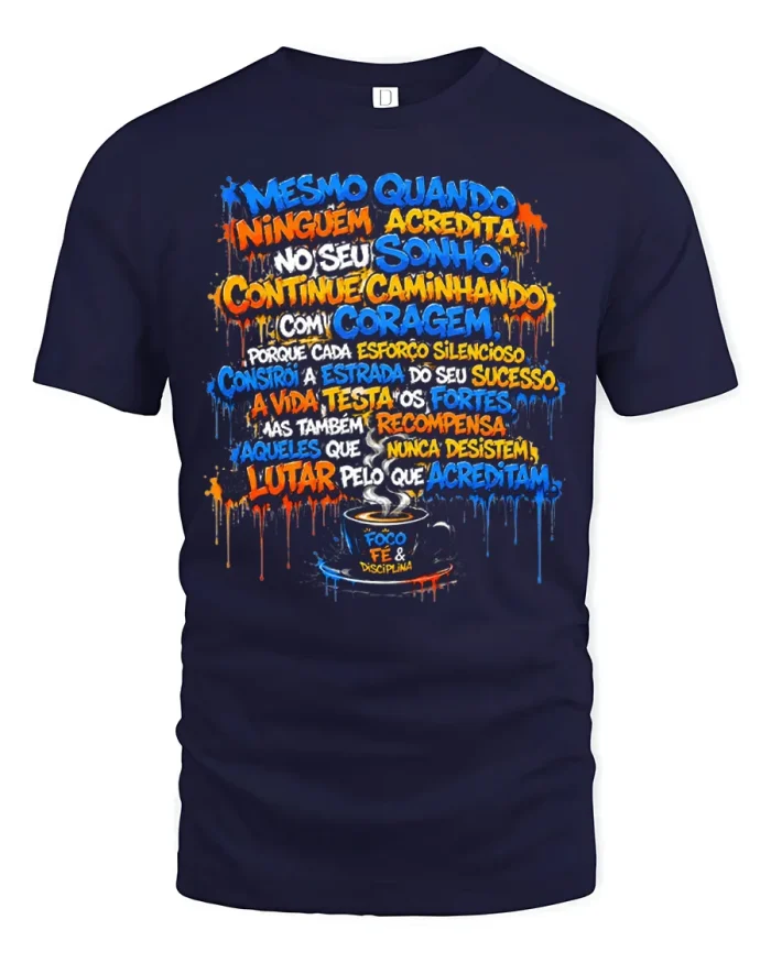 Never Give Up Motivation Quote Graphic T Shirt Inspirational - navy t-shirt on white background