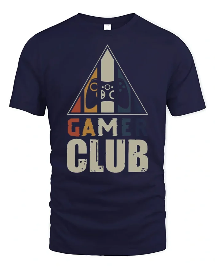 Gamer Club Controller Graphic T Shirt Vintage Gaming Style - navy t-shirt on white background