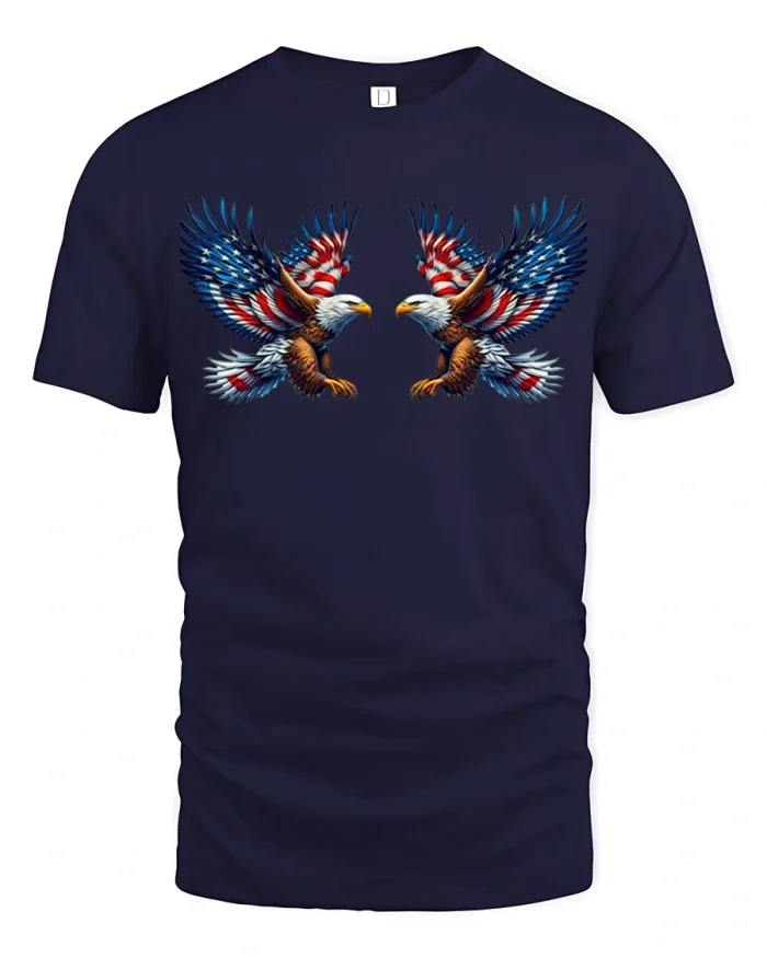 Patriotic Eagle Wings American Flag Graphic T Shirt Design - navy t-shirt on white background