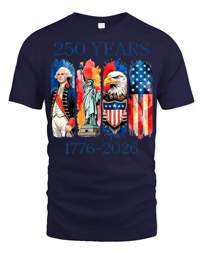 250 Years America Freedom Patriotic Graphic T Shirt Design - navy t-shirt on white background