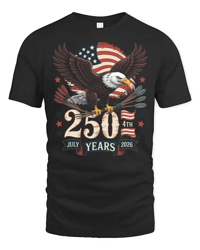 250 Years American Eagle Graphic T Shirt Patriotic Freedom Tee - black t-shirt on white background