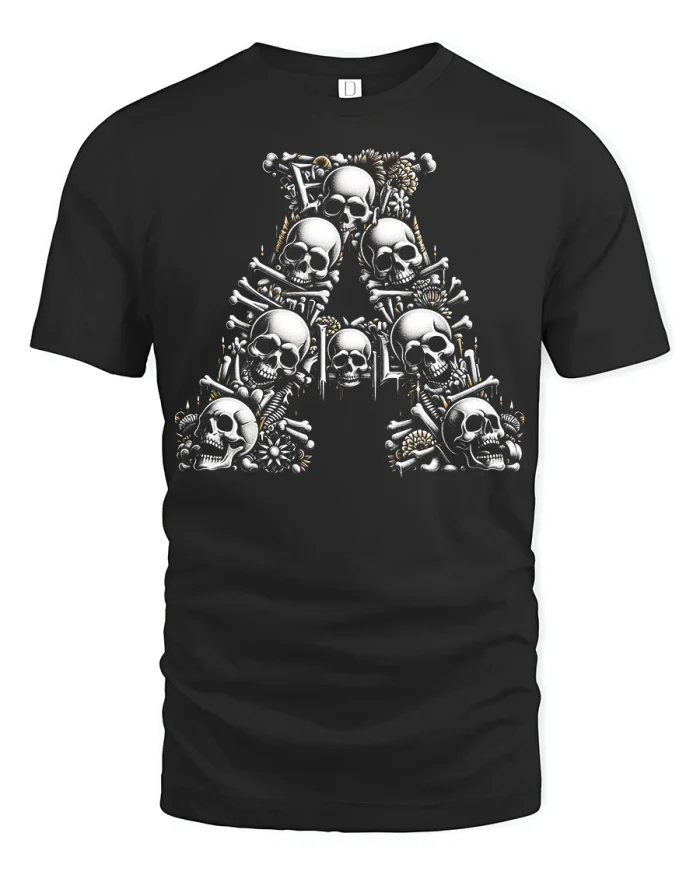 Skull Graveyard Graphic T Shirt Dark Gothic Skeleton Art Tee - black t-shirt on white background