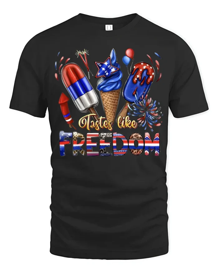 Freedom Patriotic Ice Cream Graphic T Shirt American Style - black t-shirt on white background