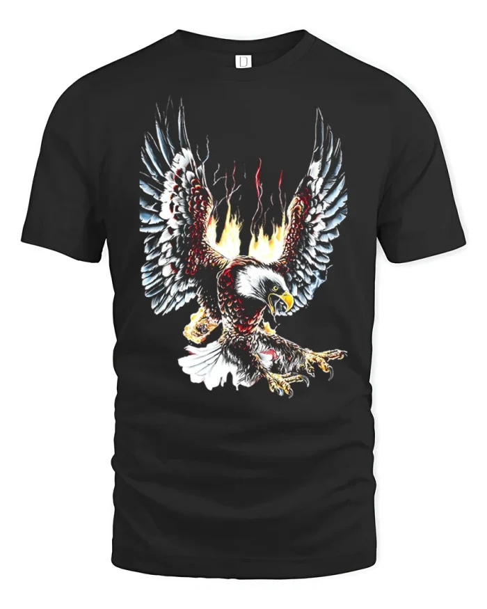 Fierce Flaming Bald Eagle Graphic T Shirt Patriotic Freedom Spirit - black t-shirt on white background