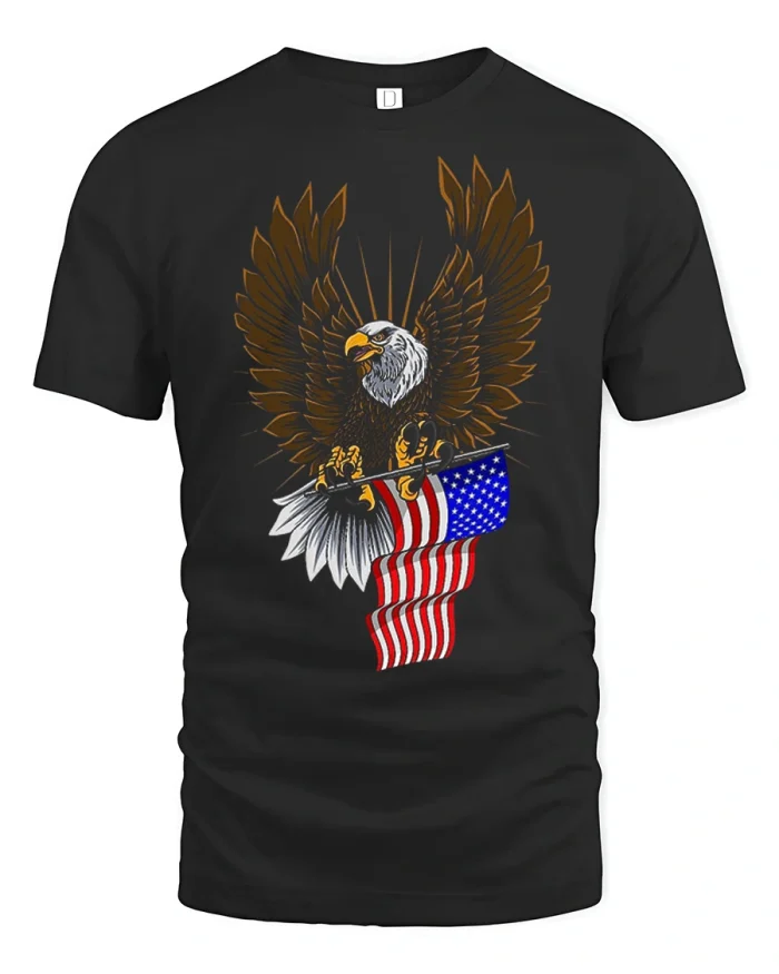 Majestic Bald Eagle American Flag Graphic T Shirt Freedom Spirit - black t-shirt on white background