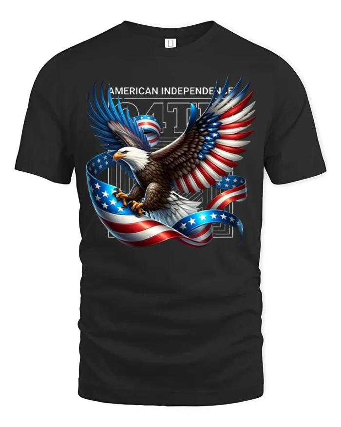American Independence Eagle Graphic T Shirt Patriotic Freedom Spirit - black t-shirt on white background
