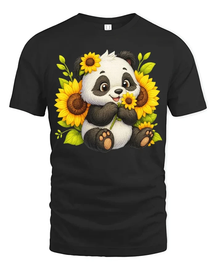 Cute Panda Sunflower Graphic T Shirt Adorable Animal Lover Tee - black t-shirt on white background