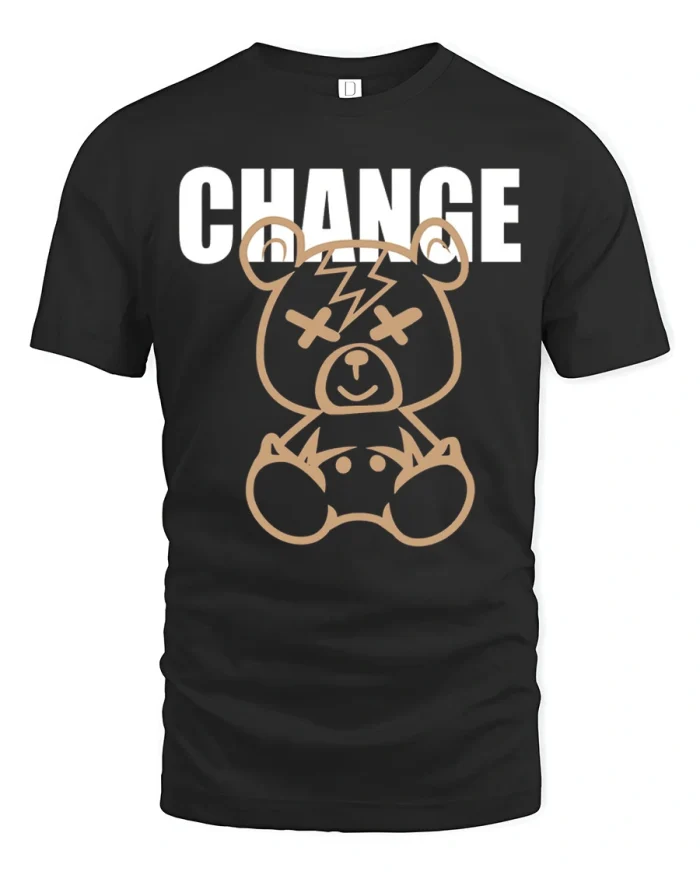 Change Teddy Bear Graphic T Shirt Cute Street Style Casual Tee - black t-shirt on white background