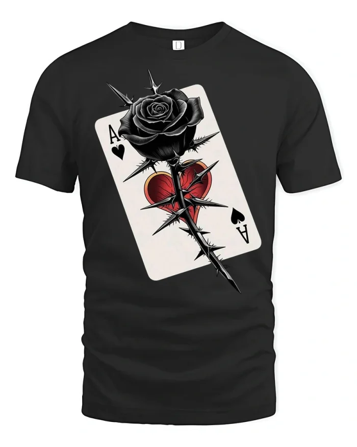 Black Rose Ace Card Graphic T Shirt Gothic Love Tee - black t-shirt on white background