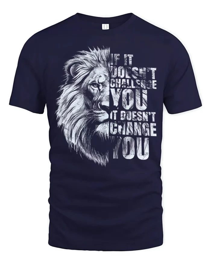Powerful Lion Graphic T Shirt Motivational Strength Quote Tee - navy t-shirt on white background