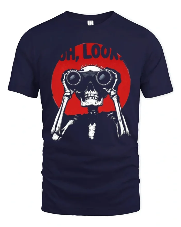 Skull Binoculars Adventure Graphic T Shirt Dark Explorer Tee - navy t-shirt on white background