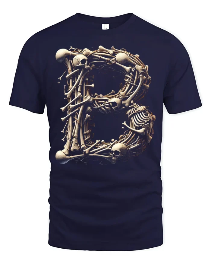 Skeleton Bone Letter B Graphic T Shirt Gothic Skull Art Tee - navy t-shirt on white background