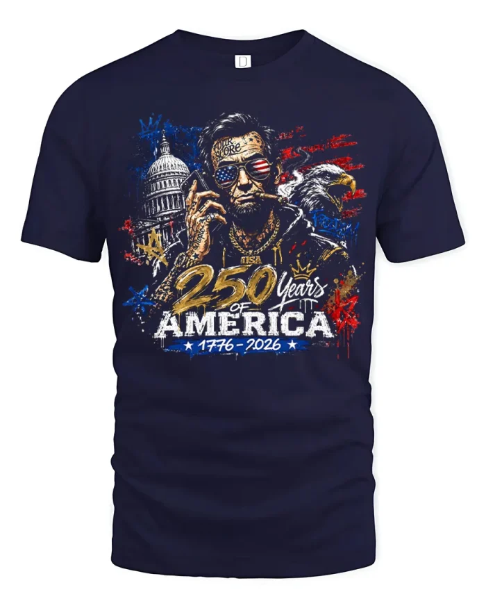America 250 Years Patriotic Graphic T Shirt Freedom Legacy Edition - navy t-shirt on white background