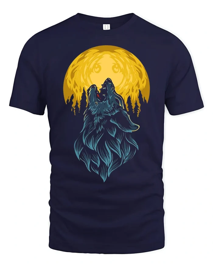 Mystic Howling Wolf Moon Graphic T Shirt Wild Nature Adventure - navy t-shirt on white background