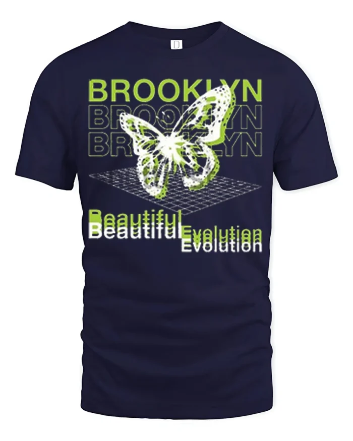 Brooklyn Butterfly Graphic T Shirt Beautiful Evolution Street Style - navy t-shirt on white background
