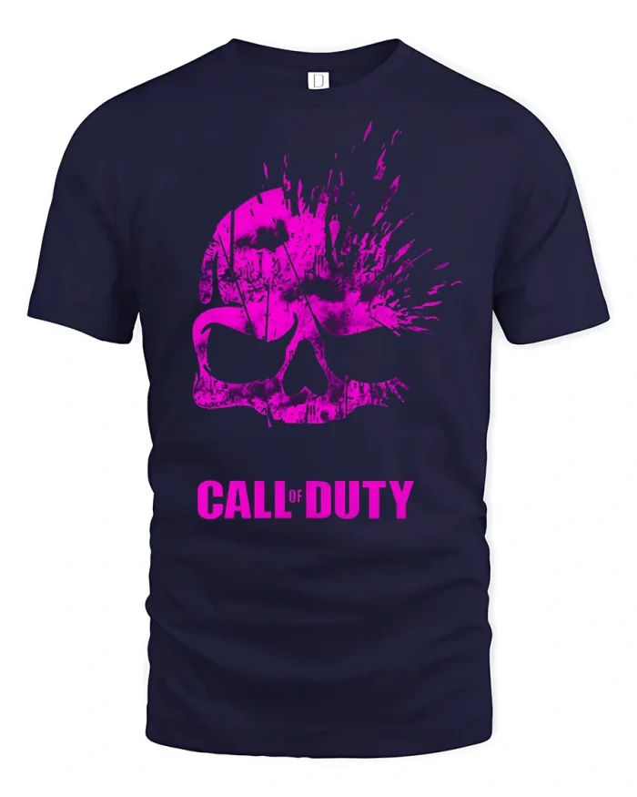 Neon Skull Gamer Graphic T Shirt Cyber Gaming Street Style - navy t-shirt on white background