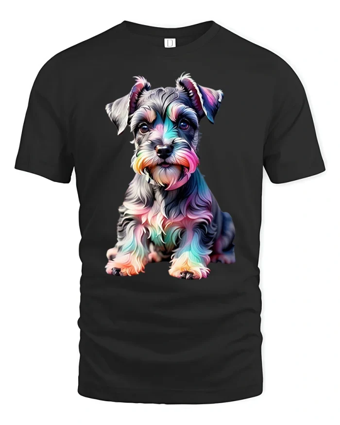 Colorful Schnauzer Puppy Graphic T Shirt Cute Artistic Pet Lover Tee - black t-shirt on white background
