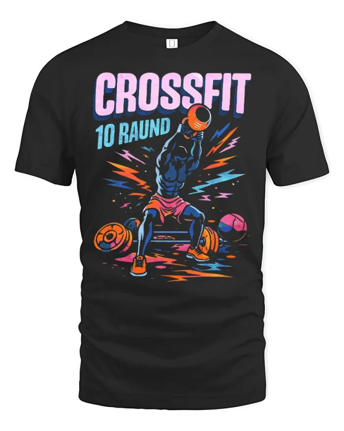 Crossfit 10 Round Kettlebell Workout Graphic T Shirt Fitness Tee - black t-shirt on white background