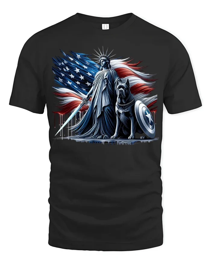 Liberty Guardian Cane Corso Patriotic American Flag Graphic Tee - black t-shirt on white background