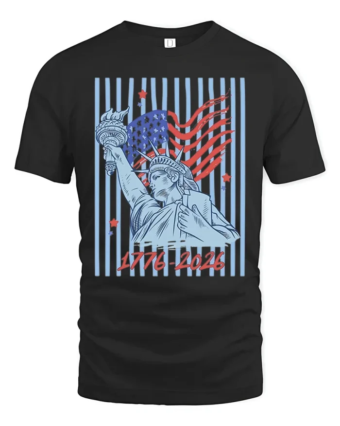 Liberty 250 Anniversary 1776 2026 Patriotic American Flag Tee - black t-shirt on white background