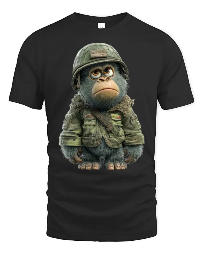 Funny Grumpy Military Monkey Graphic T Shirt Cute Tough Style - black t-shirt on white background