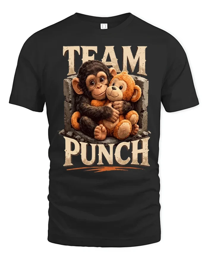 Team Punch Funny Monkey Hug Graphic T Shirt Cute Animal Humor - black t-shirt on white background