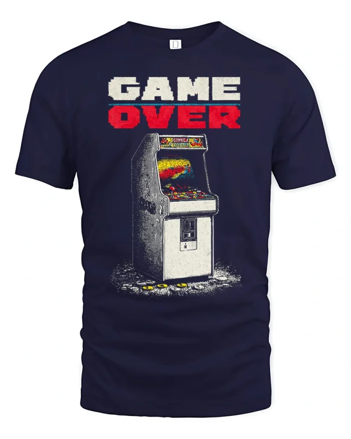 Retro Game Over Arcade Machine Graphic T Shirt Vintage Gamer Tee - navy t-shirt on white background