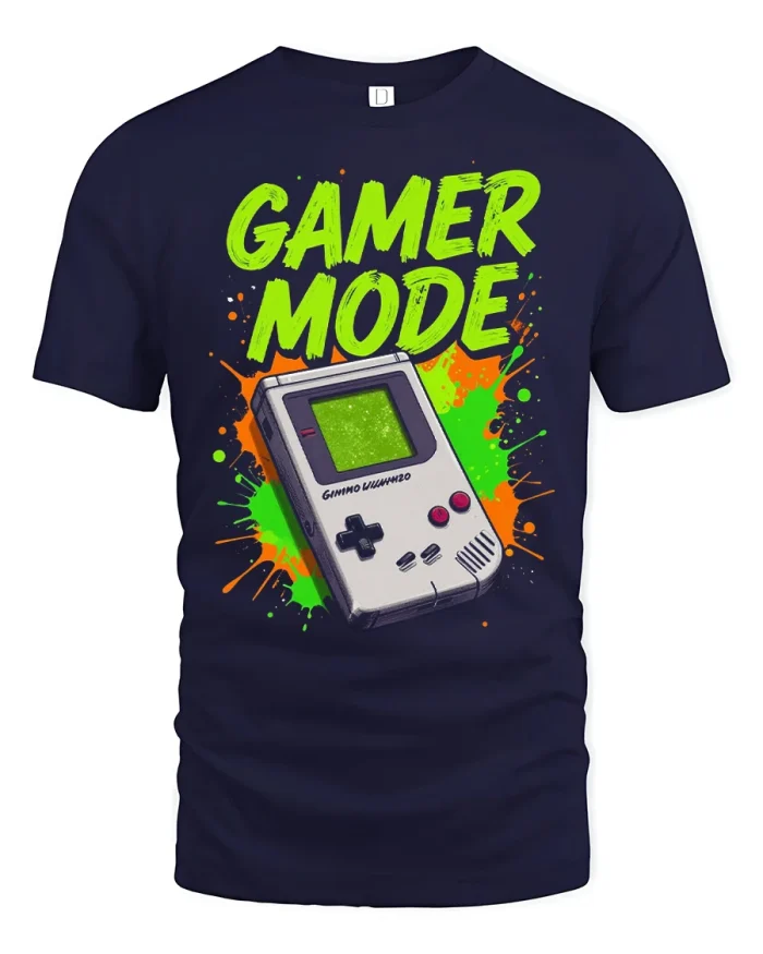 Gamer Mode Retro Handheld Console Vintage Gaming T Shirt Fun Gift - navy t-shirt on white background