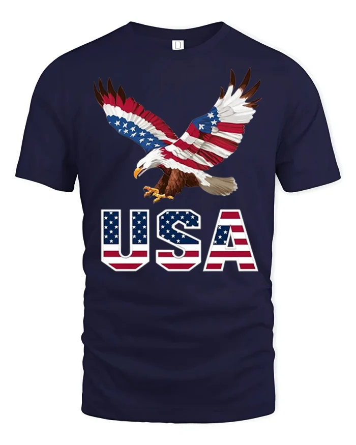 USA Bald Eagle Patriotic American Flag Graphic T Shirt Freedom Style - navy t-shirt on white background