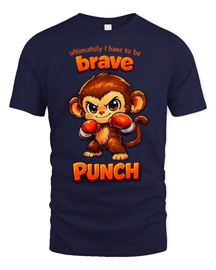 Brave Boxing Monkey Graphic T Shirt Funny Motivational Cartoon - navy t-shirt on white background