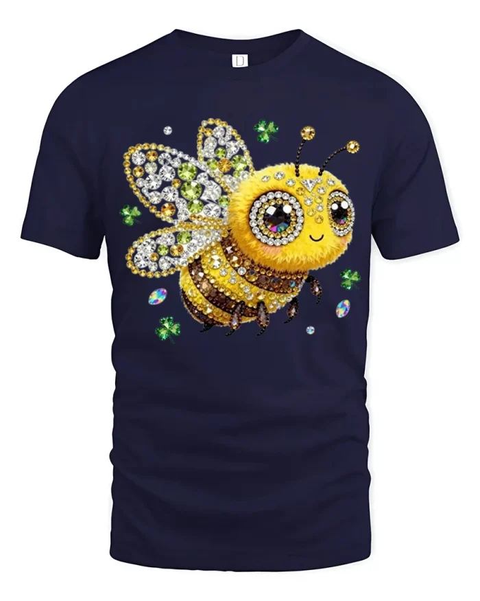 Sparkling Cute Bumble Bee Graphic T Shirt Crystal Garden Charm - navy t-shirt on white background