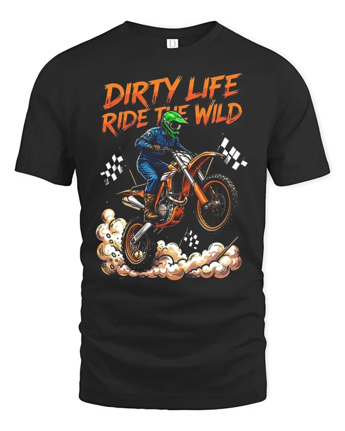 Dirty Life Ride The Wild Motocross Graphic T Shirt Adventure Style - black t-shirt on white background