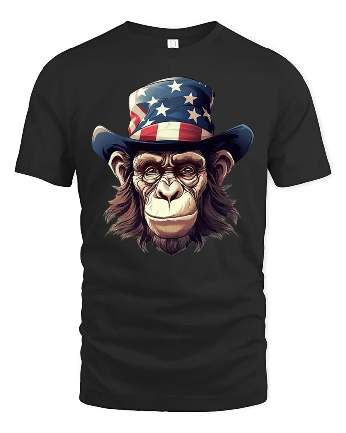 Patriotic American Chimpanzee Graphic T Shirt Vintage Freedom Style - black t-shirt on white background