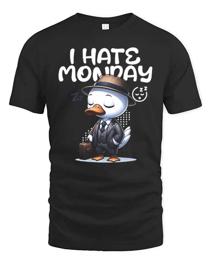 I Hate Monday Funny Sleepy Duck Graphic T Shirt Retro Humor Style - black t-shirt on white background
