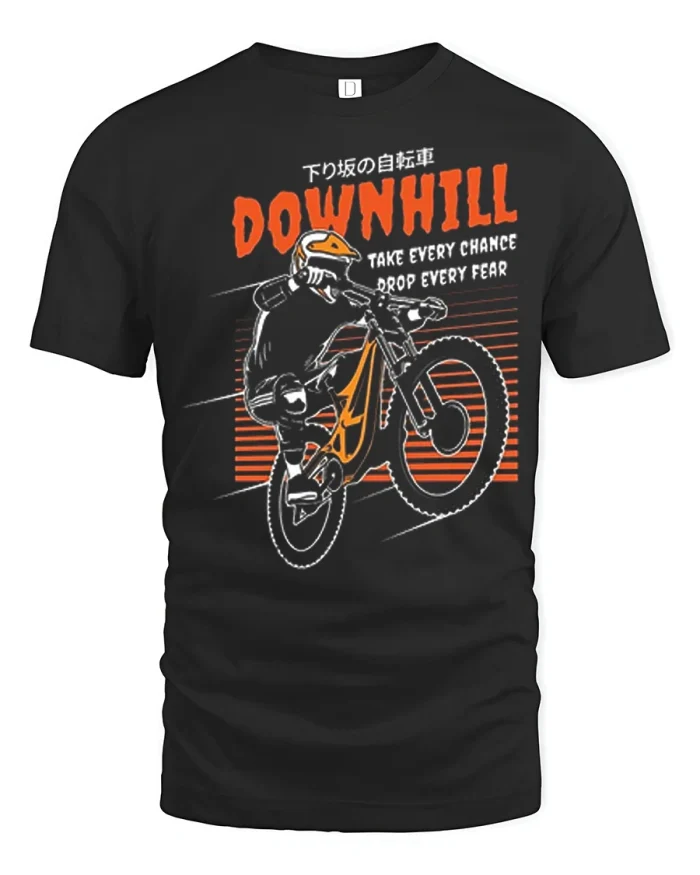 Downhill Mountain Bike Graphic Tee Adventure T Shirt Design - black t-shirt on white background